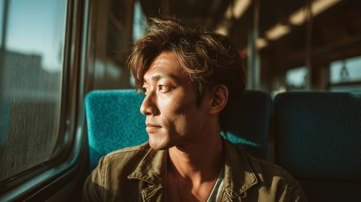 men looking outside a bus