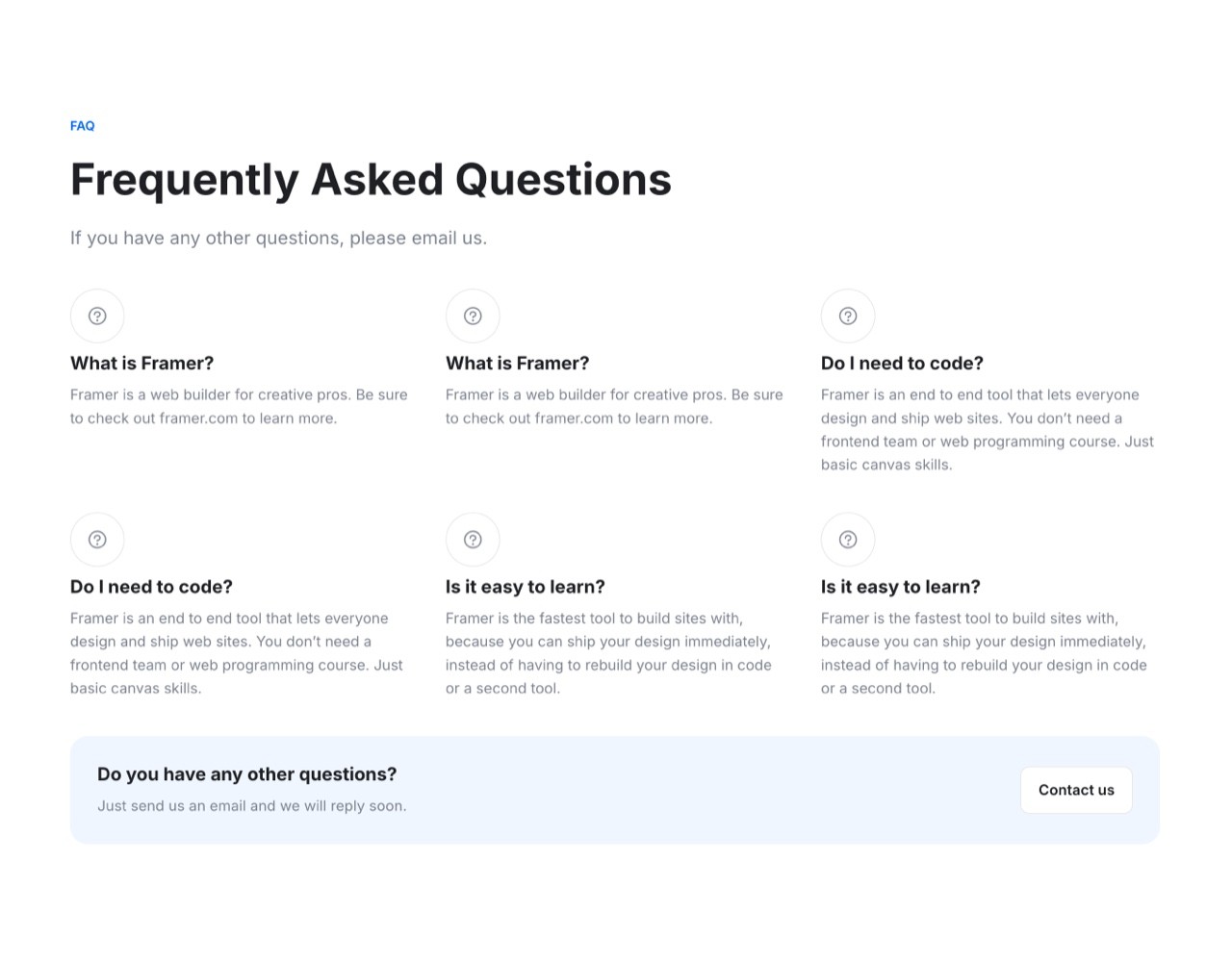 Framer FAQ Section - Frameblox UI