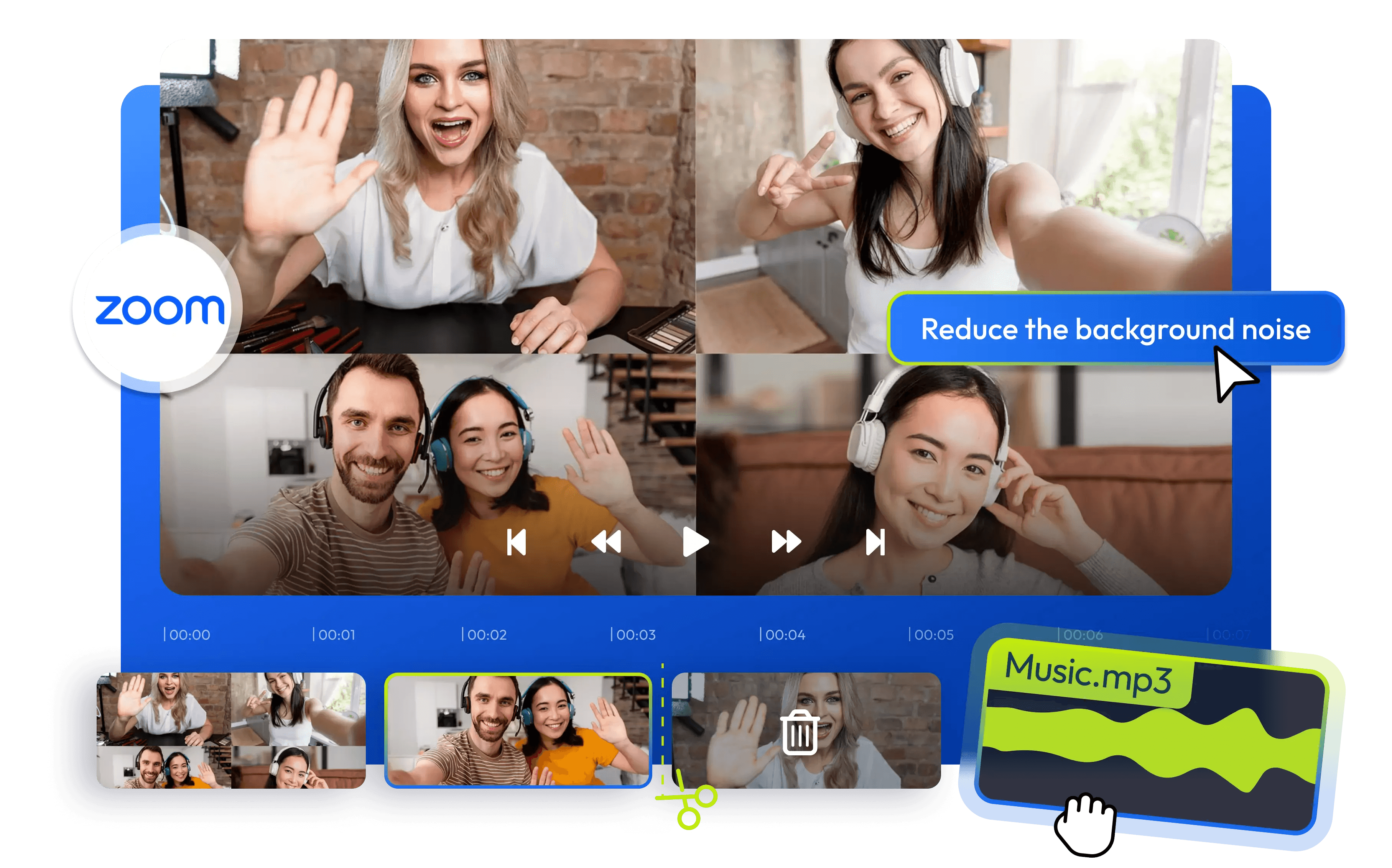 Zoom video call interface with audio editing -  How to Trim a Zoom Recording