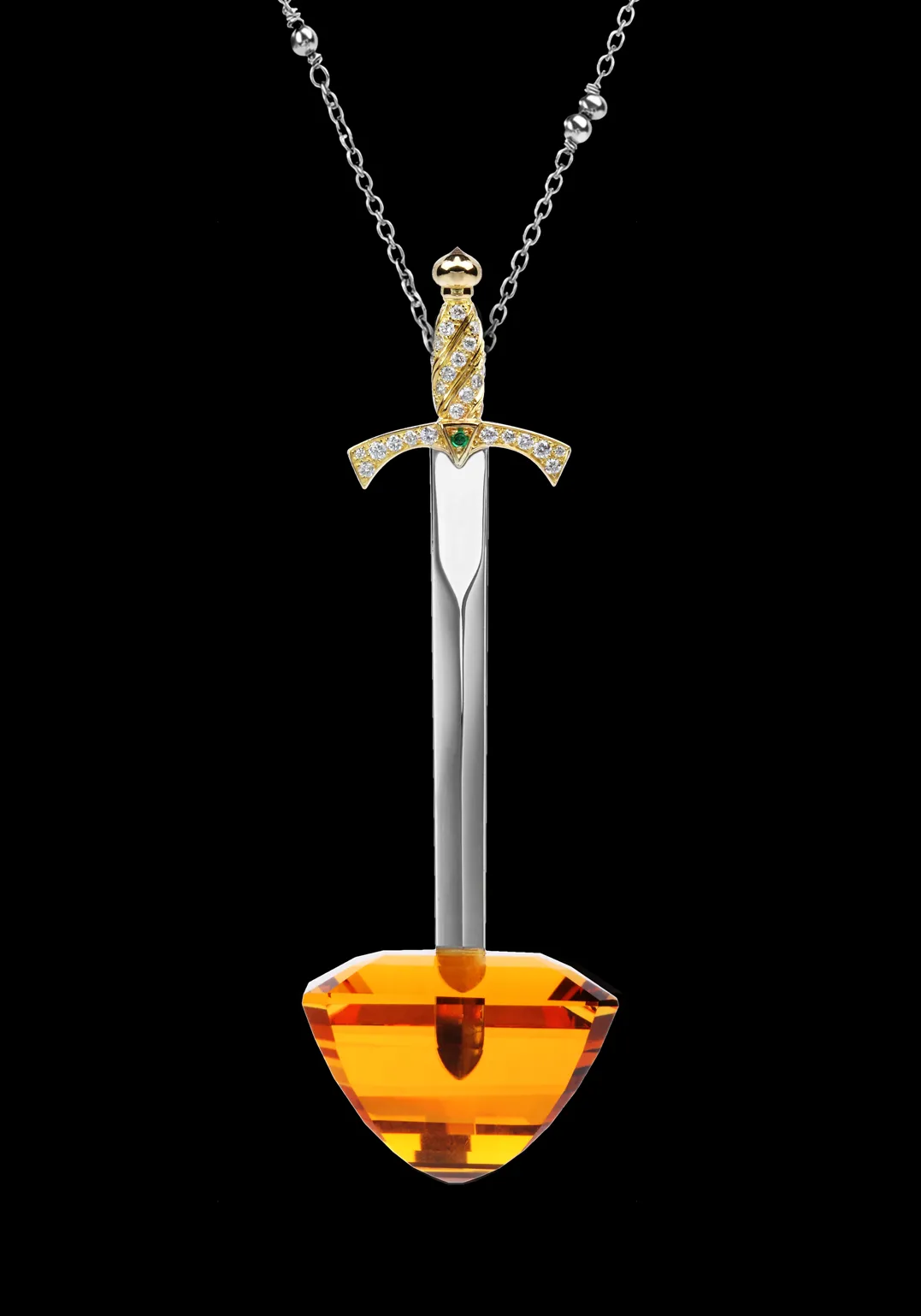 Pendentif épée Maison Édéenne en or dans une citrine de 124 carats