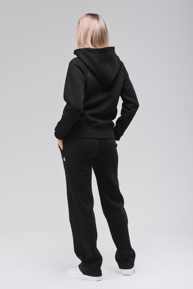 Angled back view, hood down, soft cozy fabric