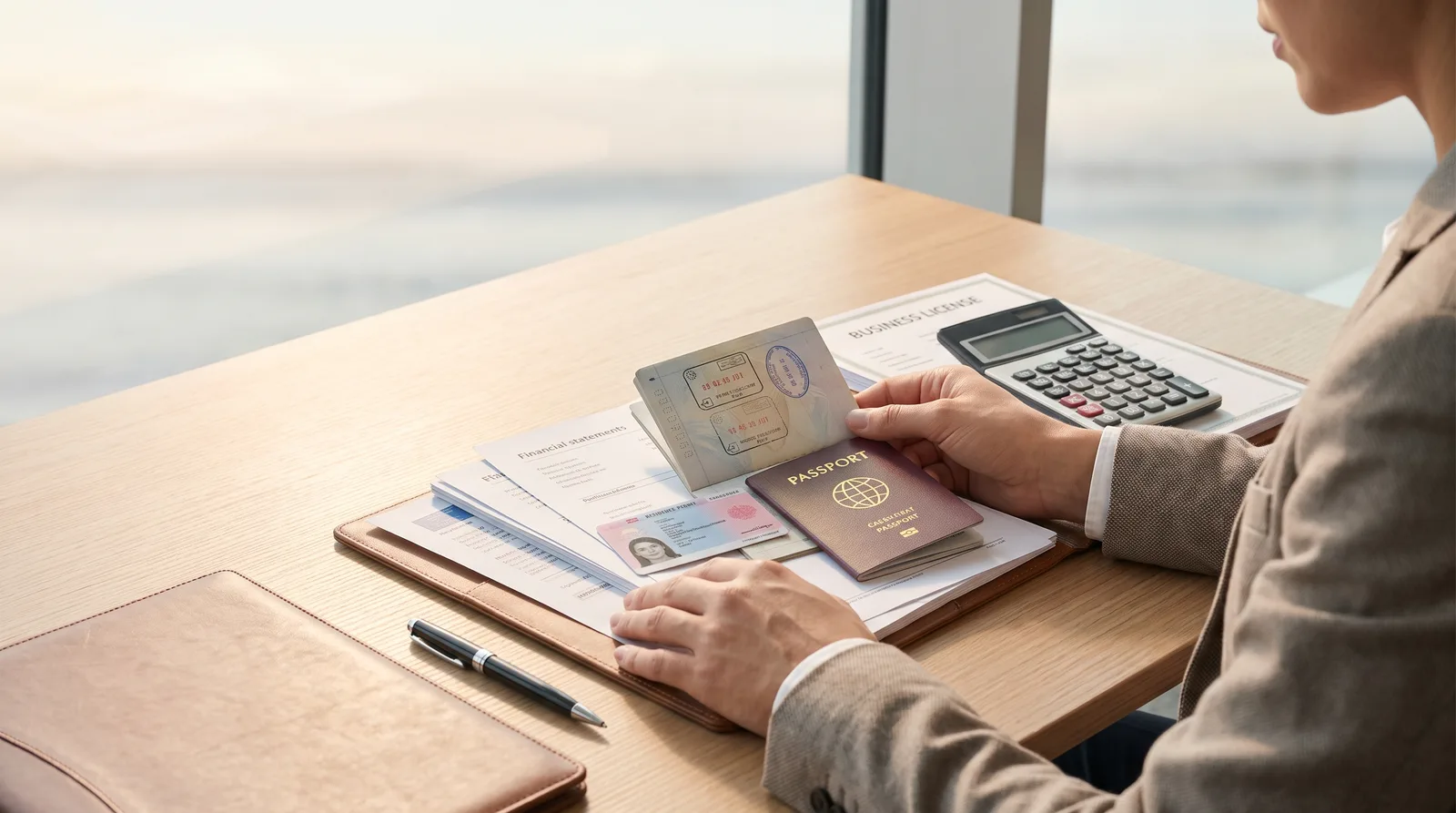 Documents a Company Owner Needs for a Golden Visa beside a passport, residence visa card and application form