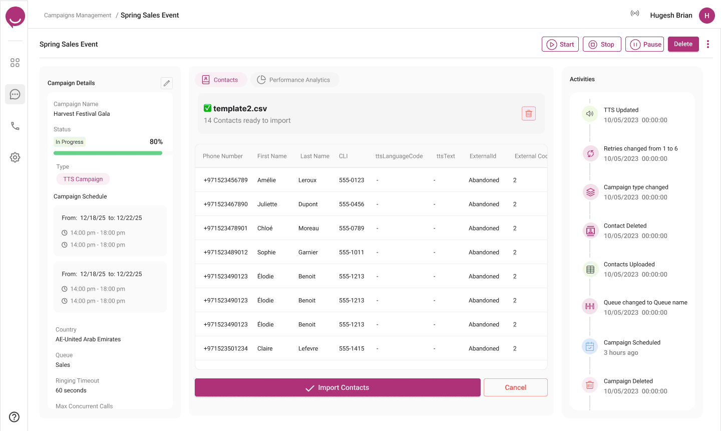 Reviewing uploaded contacts before import