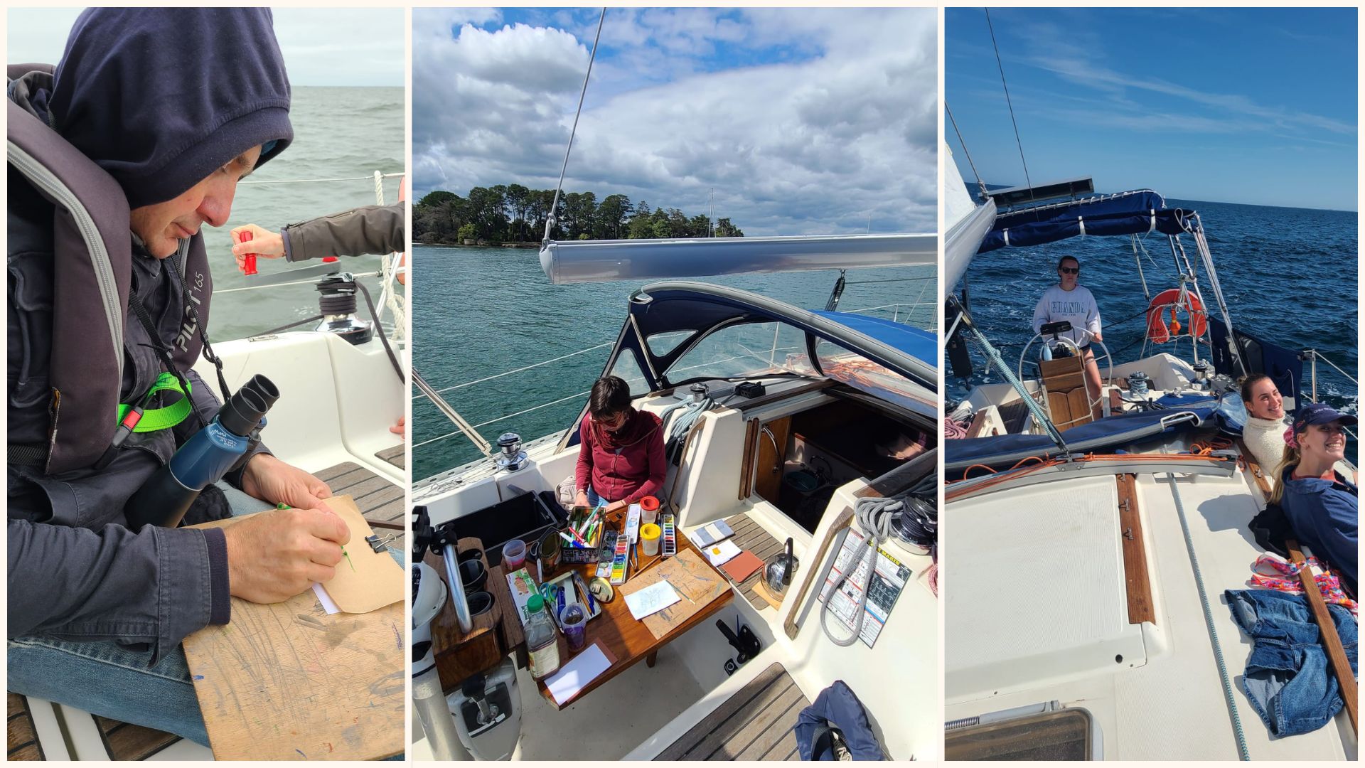 Catherine en mer, sur son bateau, pendant ses expeditions et recherches
