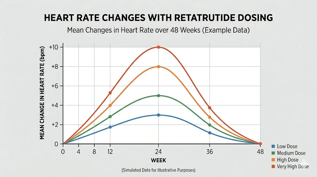 Retatrutide heart rate increase by dose over 48 weeks clinical trial data