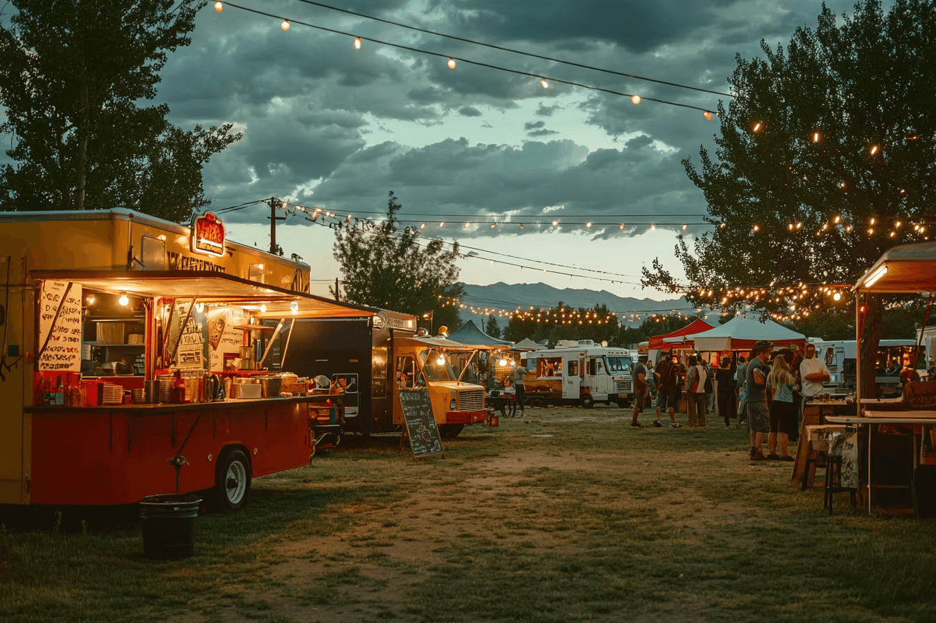 Food truck venue in a vacant lot in a  small town