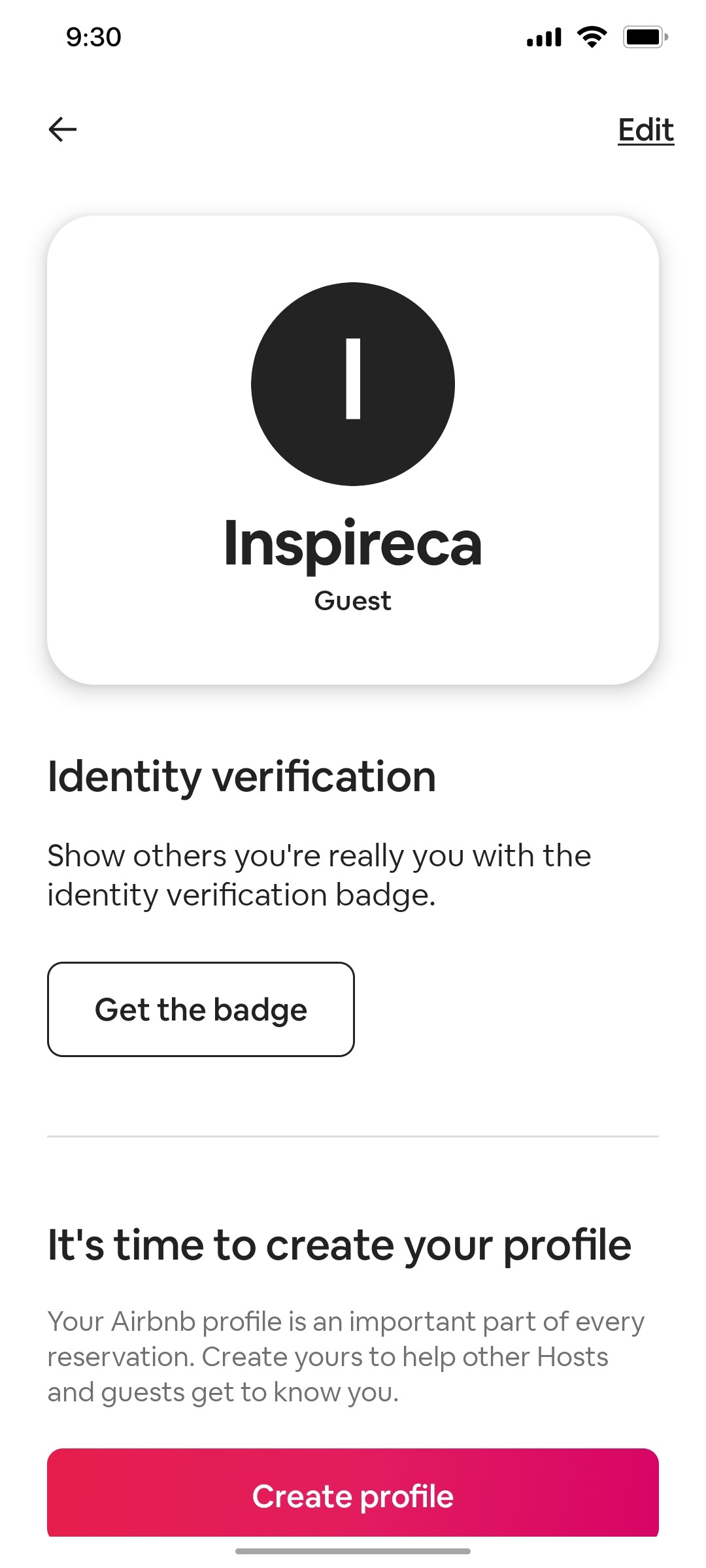 Airbnb Profile screen