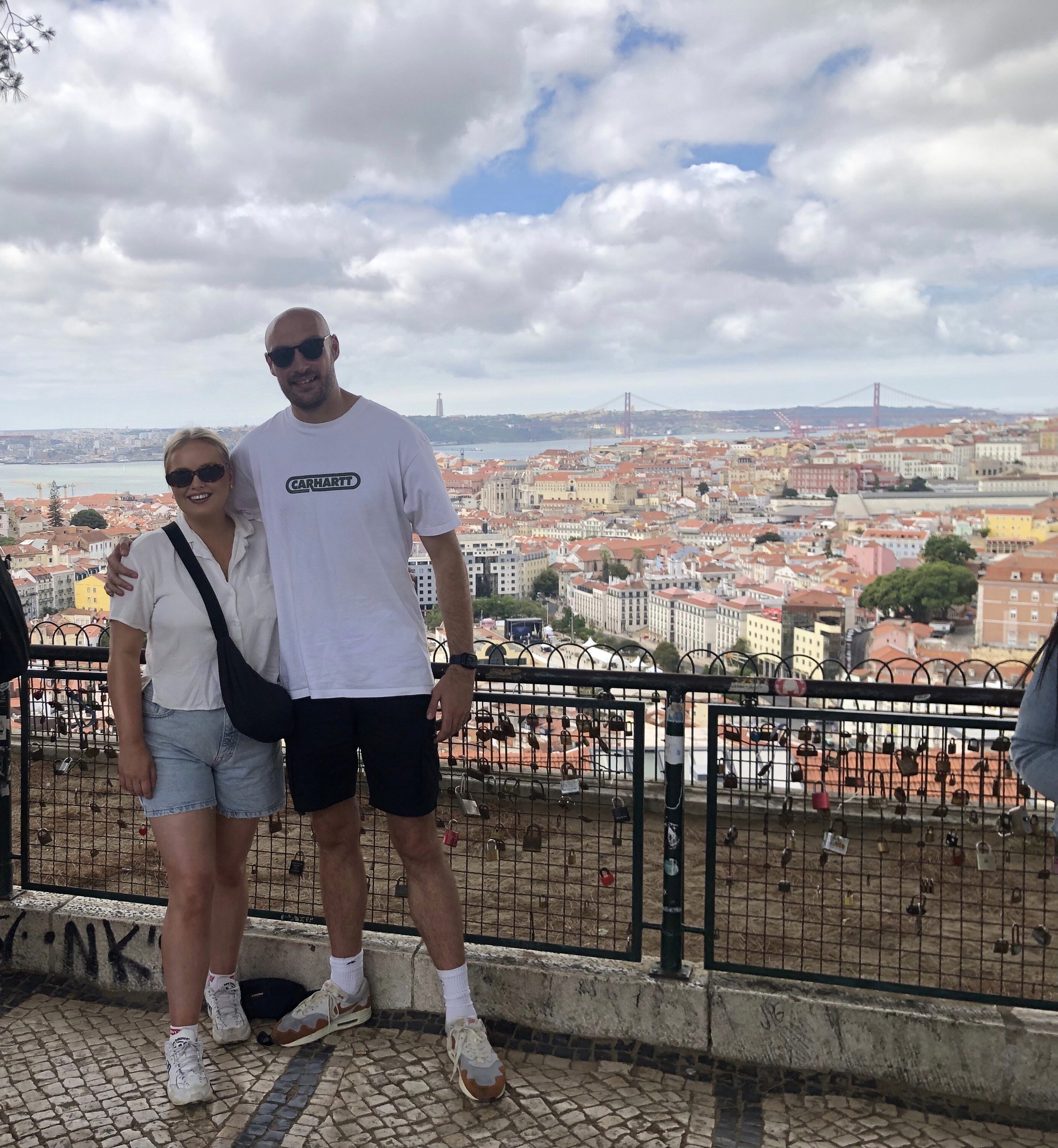 A happy woman on a bike