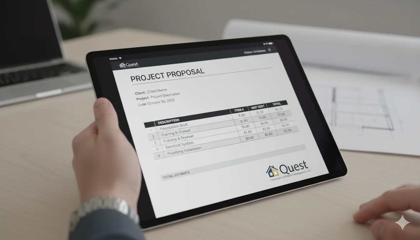 Transparent commercial construction proposal and project planning documentation