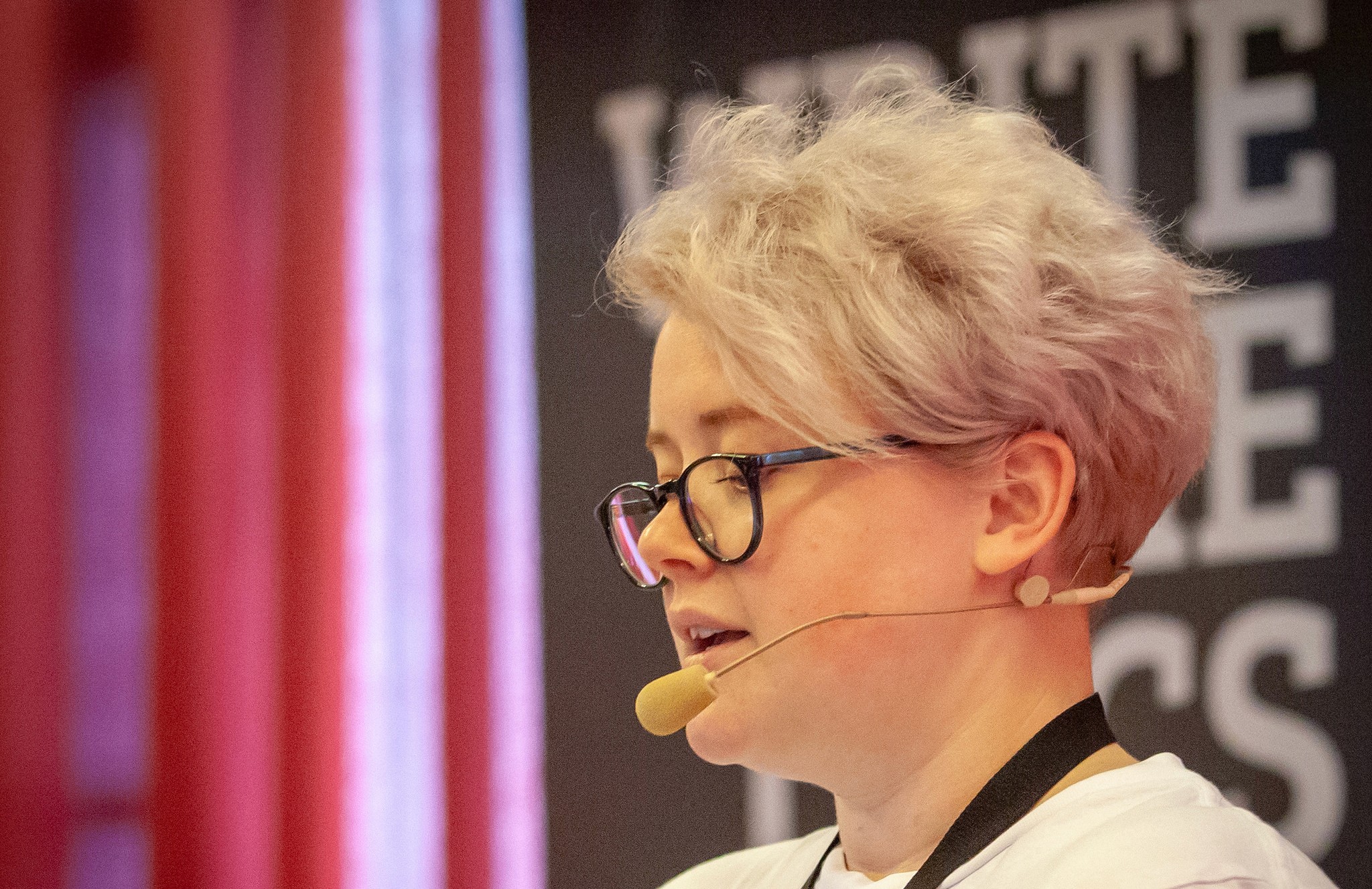 Sarah Ley-Hamilton giving her video talk at Write the Docs Prague 2018