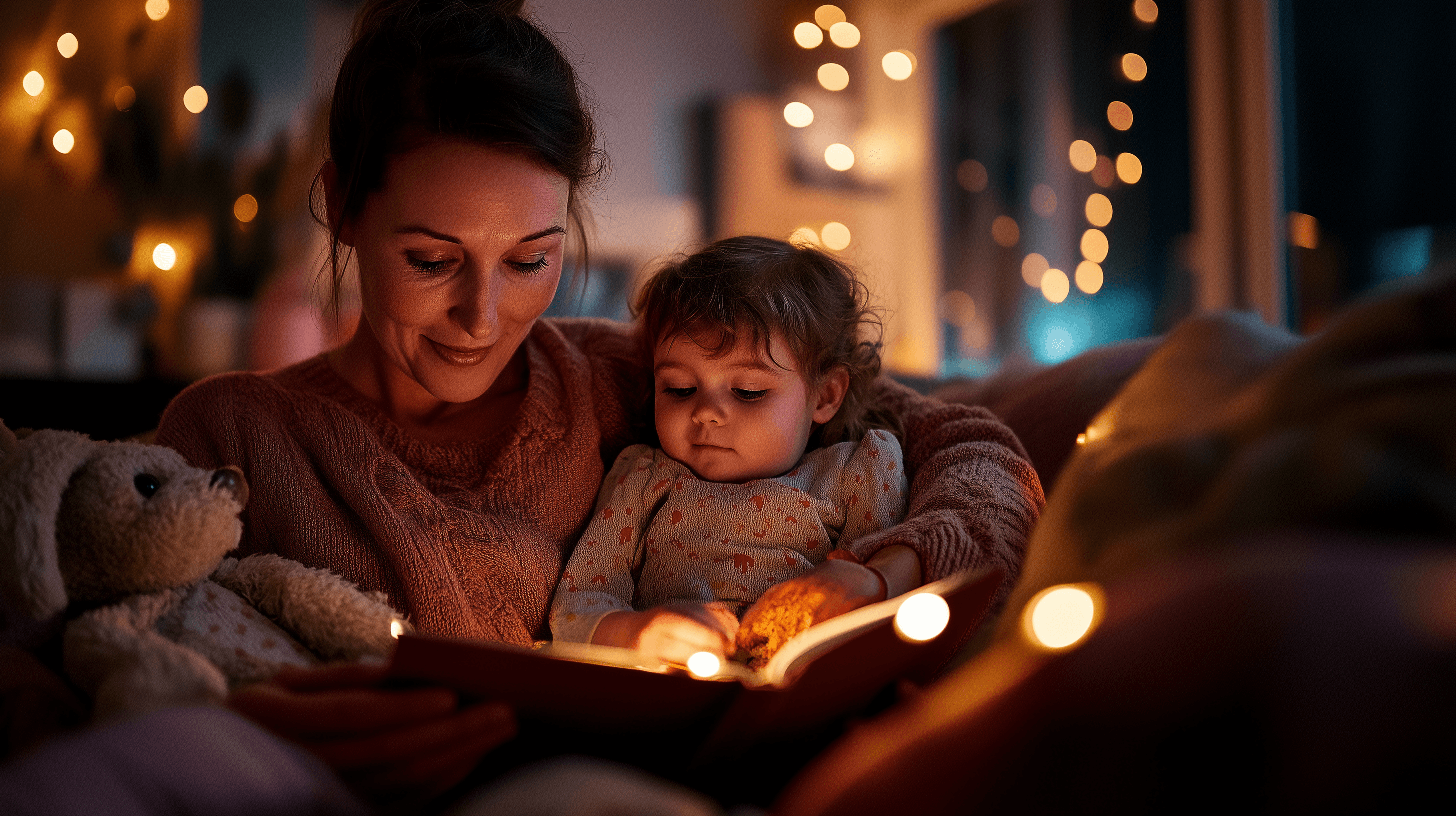  Nanny reading a book to children in a Texas-themed living room