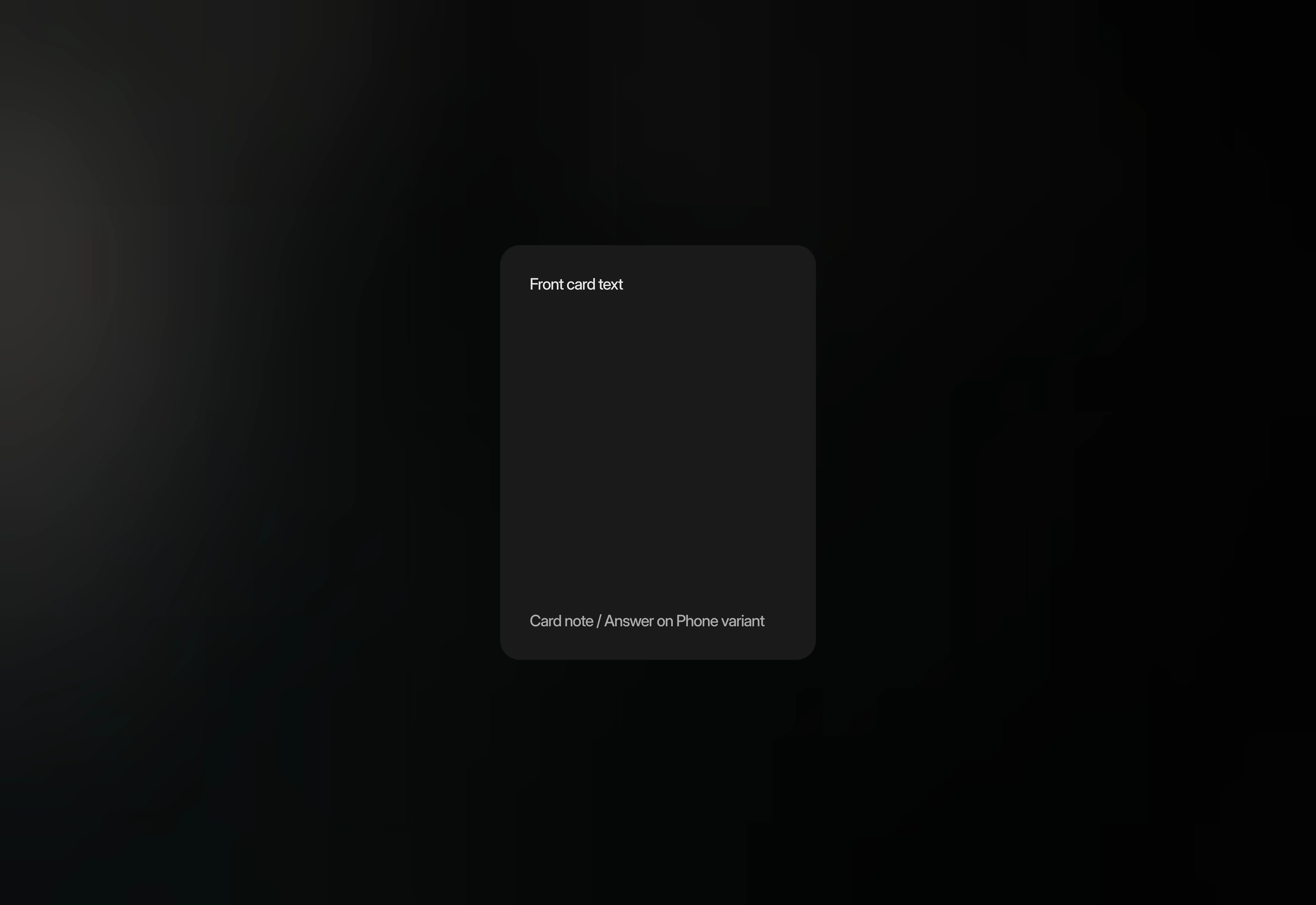A dark themed FAQ card for large breakpoints.