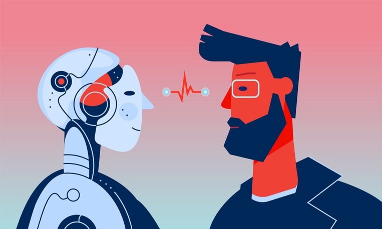A futuristic concept of AI relationships in the near future.