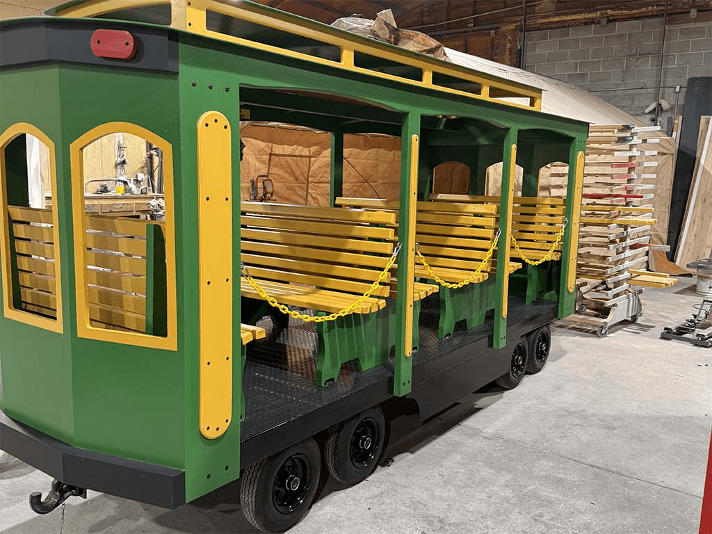 McNeil Trackless passenger car in shop