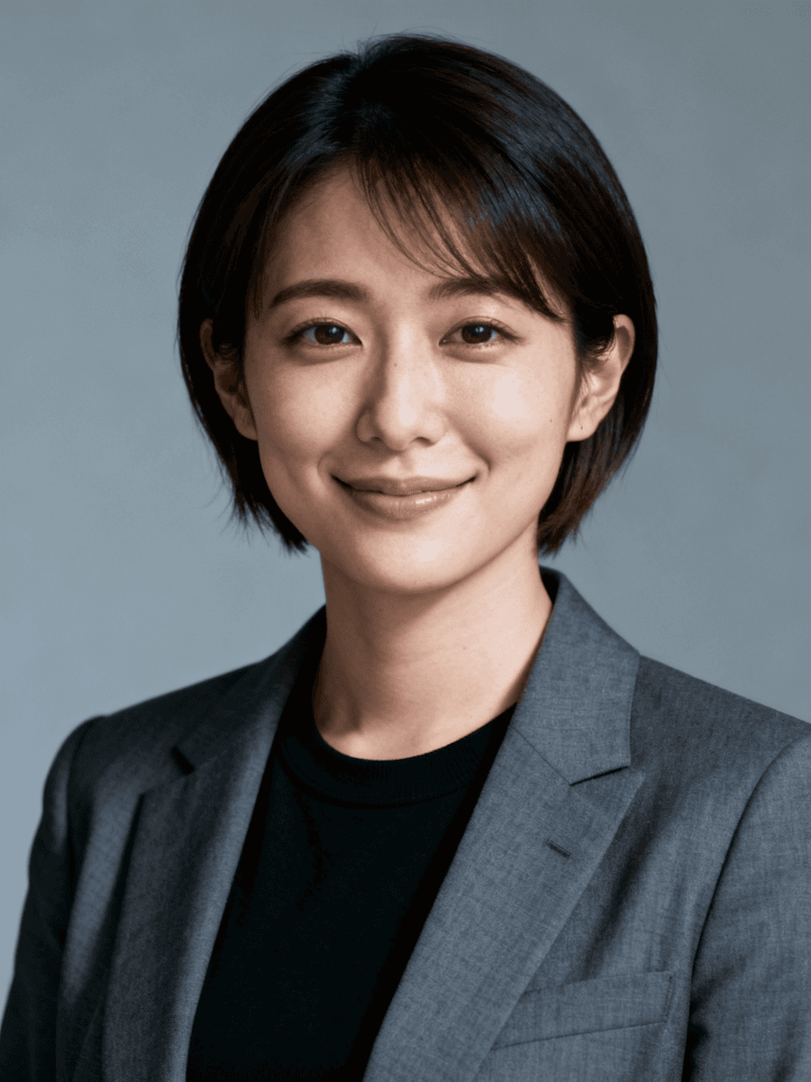 Fashion portrait of woman in flowing black dress and white top against minimal white background, hair in motion