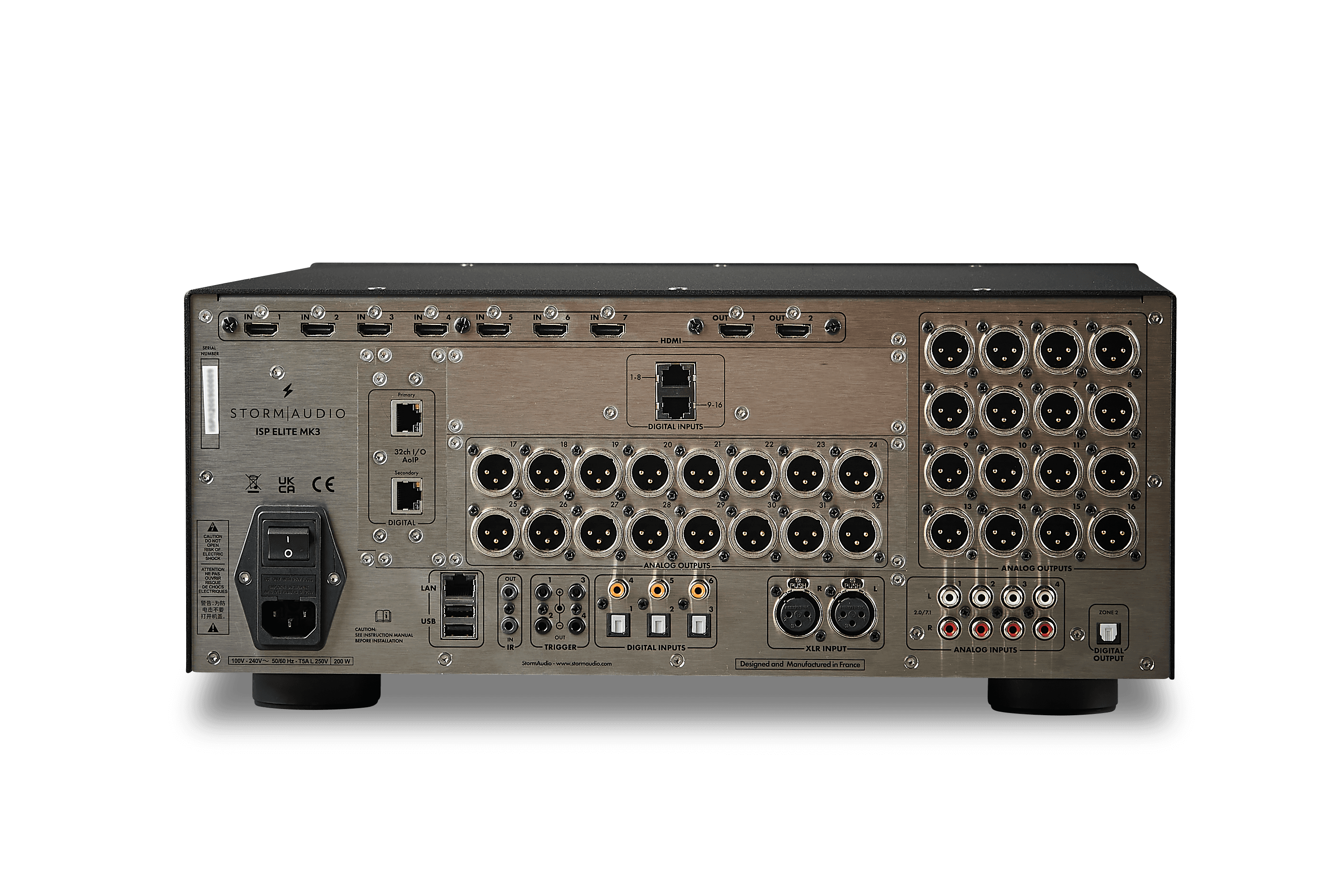 StormAudio ISP ELITE MK3 rear panel with many I/O ports