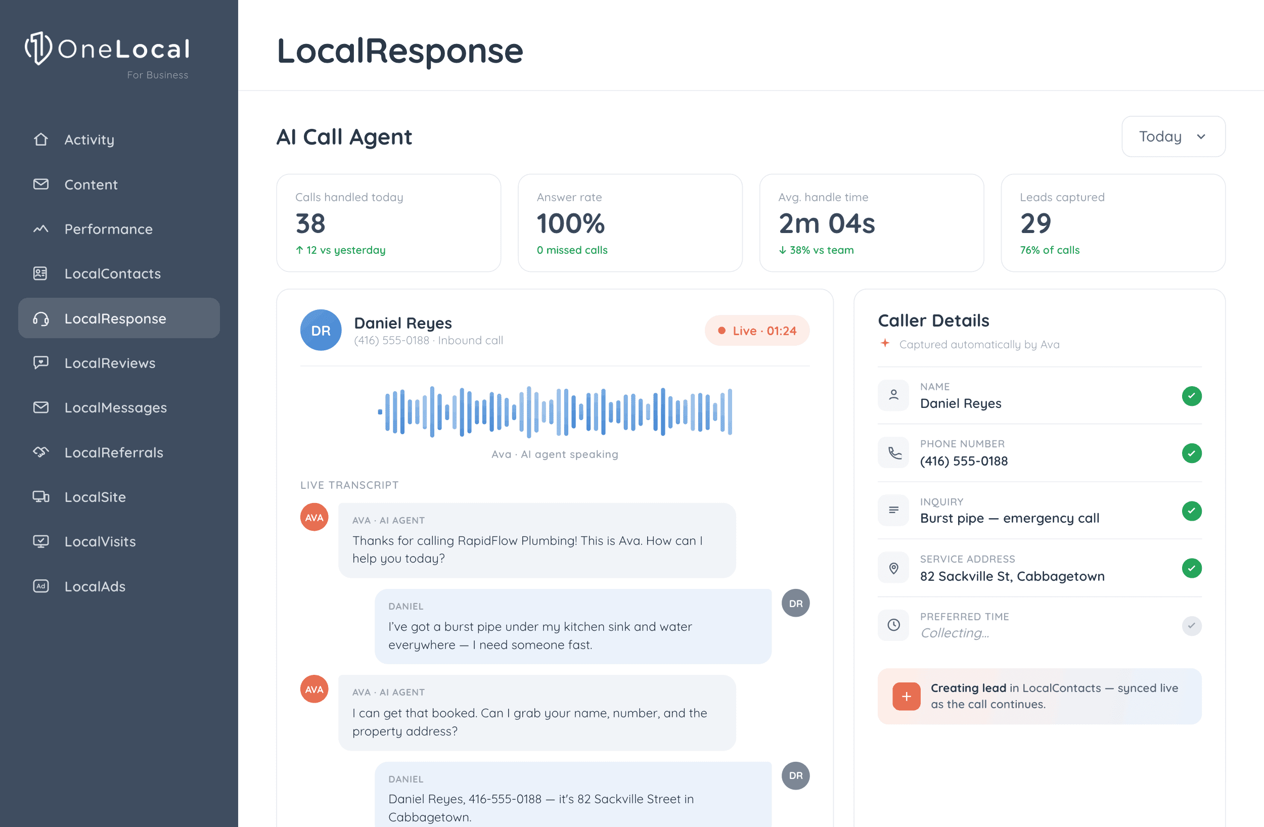 Plumbing business owner using automated call and text response software to capture more emergency and general service leads