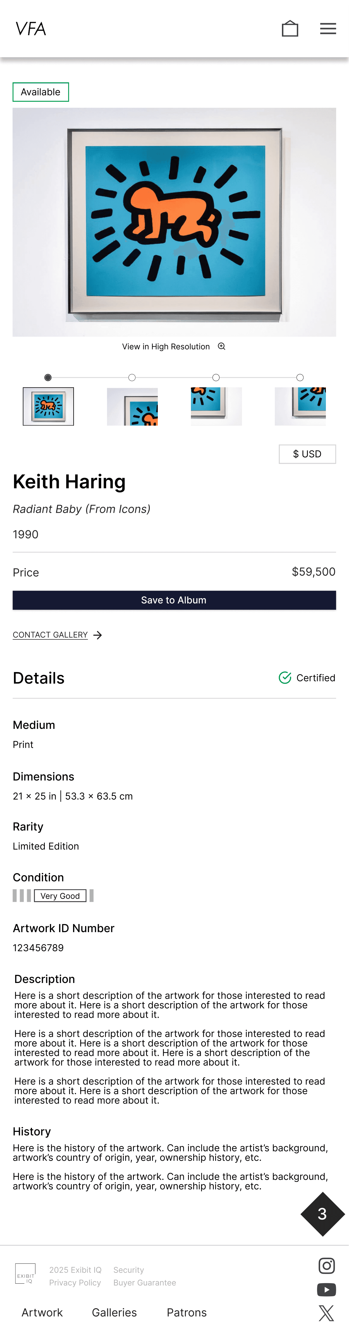 Mobile high-fidelity detailed artwork page