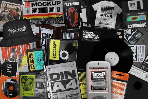 Flyerwrk Freebies Vault bundle preview with mockups textures apparel and design assets collection