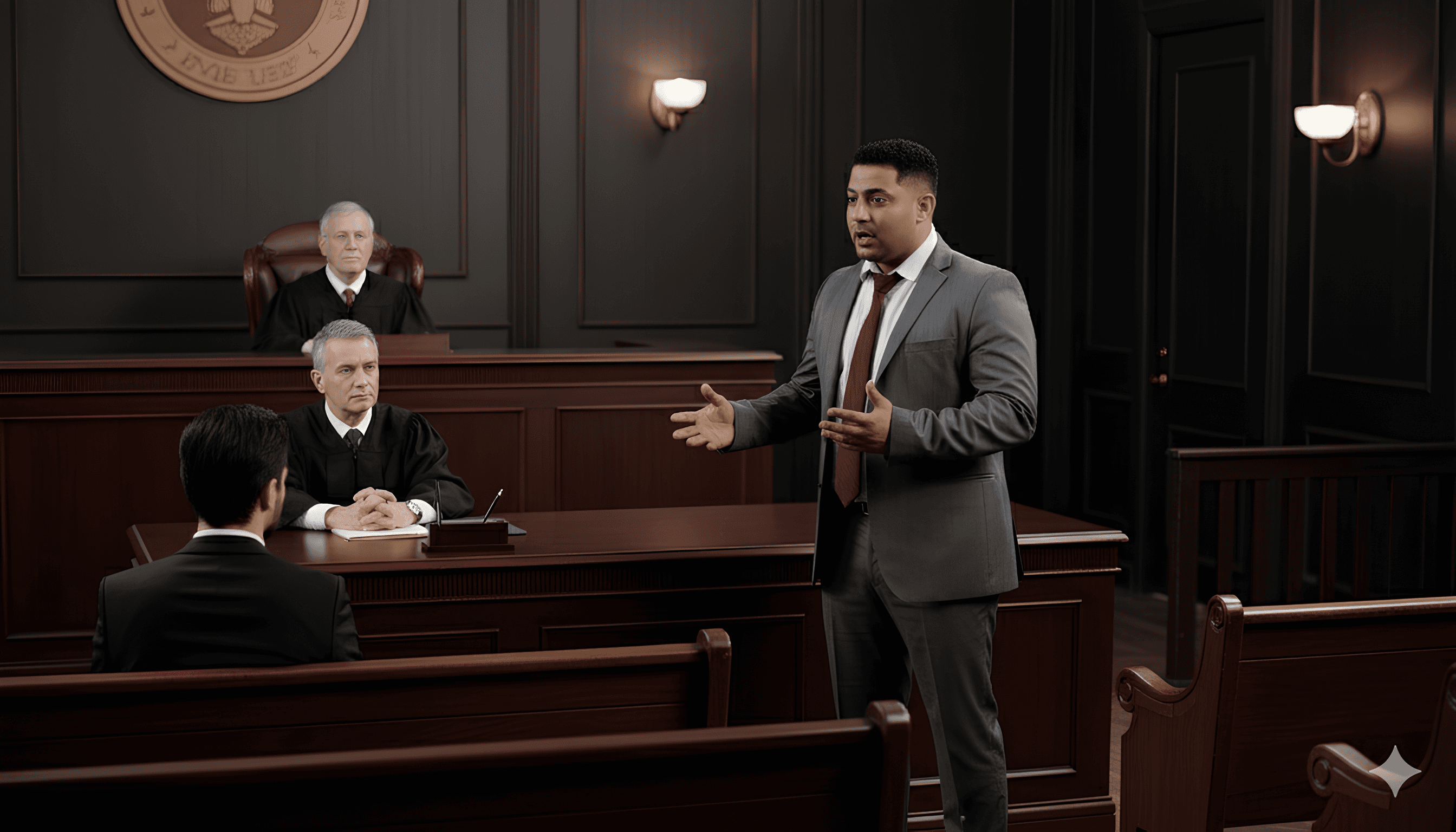 Lawyer is taling infront of judge