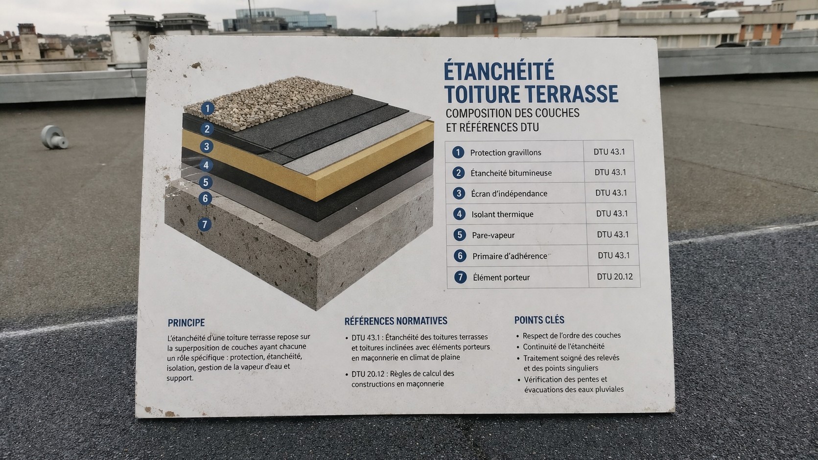 Schéma étanchéité toiture terrasse : couches, composition et normes DTU