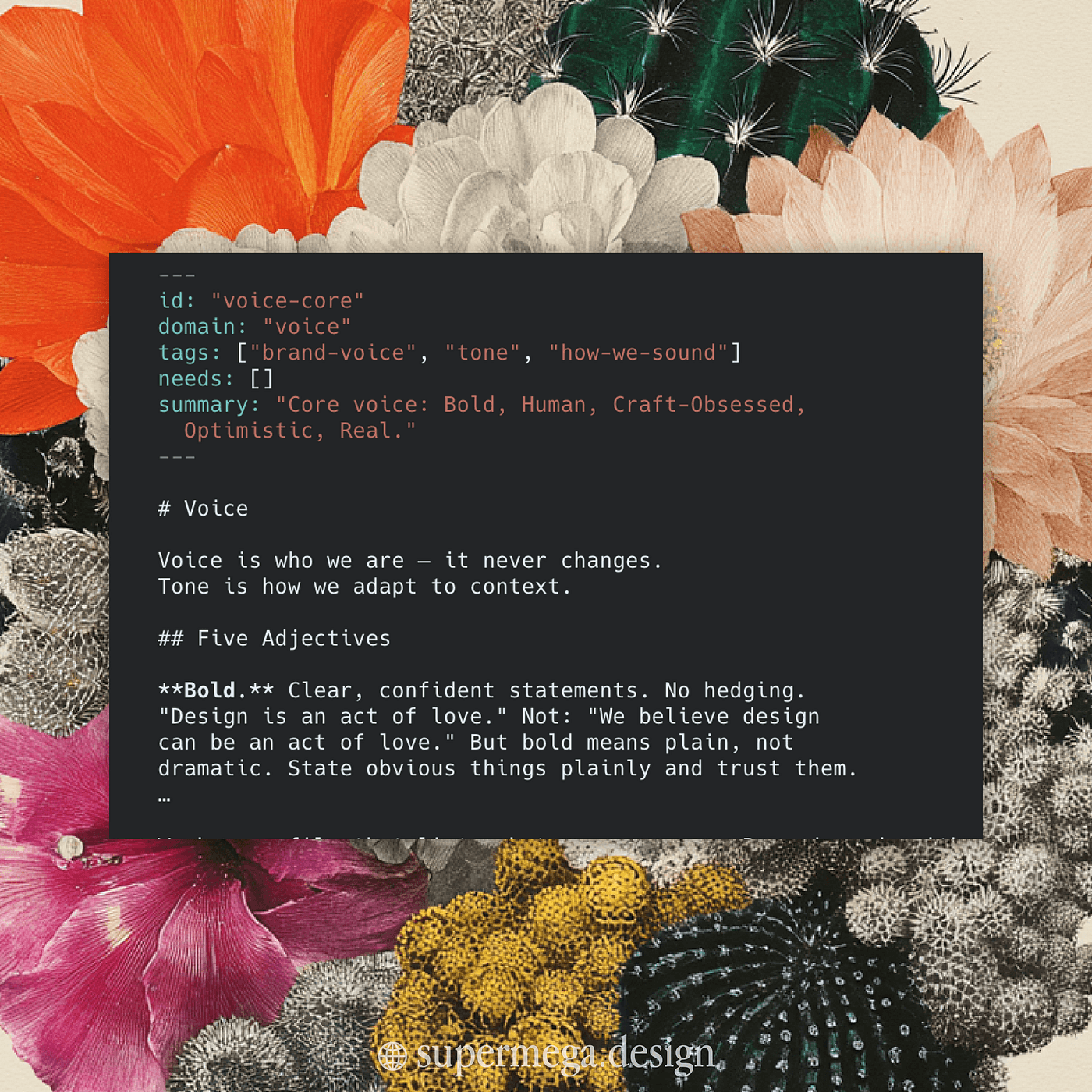 Brant content system with Claude Code from Supermega Design. Midjourney/Supermega Design illustration.