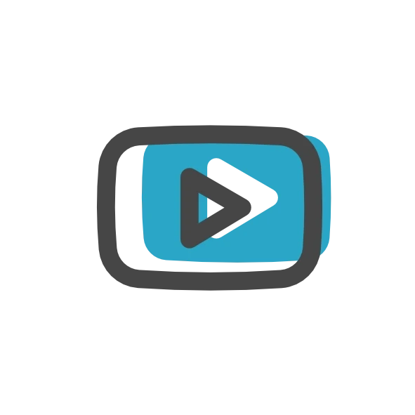 Minimal YouTube-style play button icon representing Raybrand Media videography content, video portfolio and digital media presence