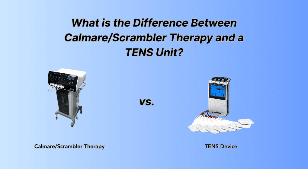 An image of a calmare/scambler machine next to a standard tens machine comparing the two units