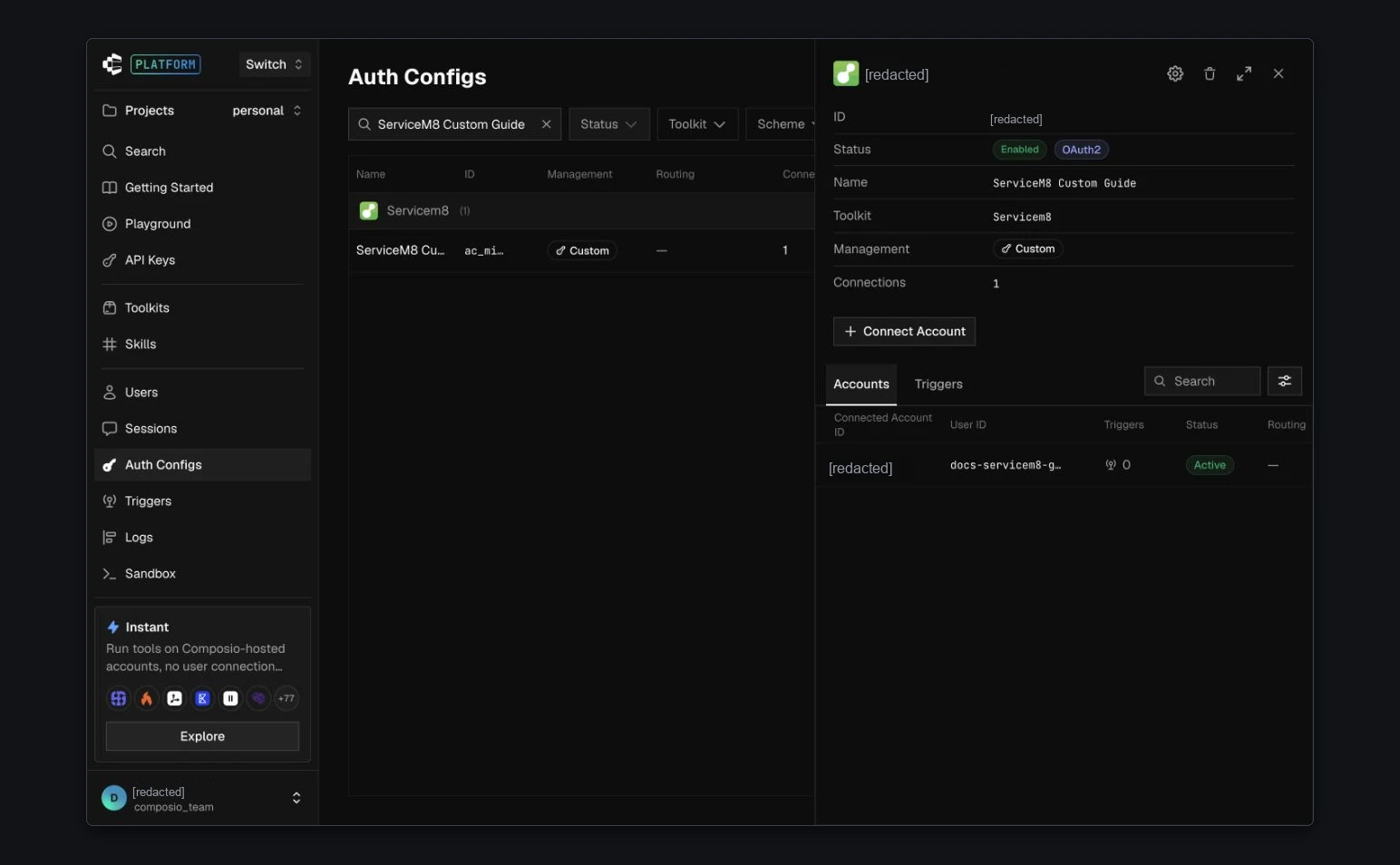 Confirm the connected account shows Active in Accounts