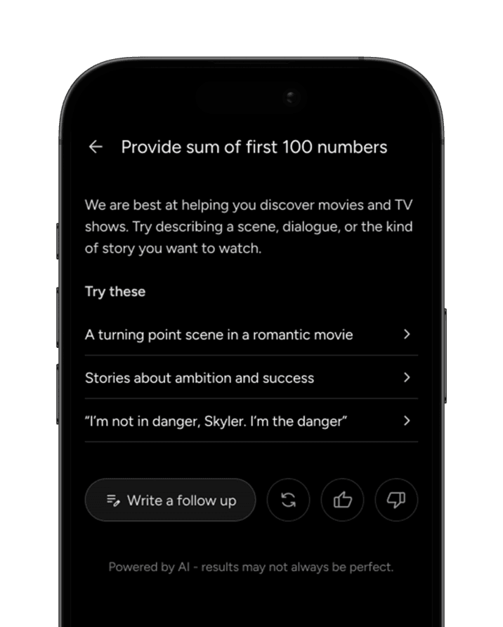 System response redirecting non-entertainment queries back to movie and TV show discovery