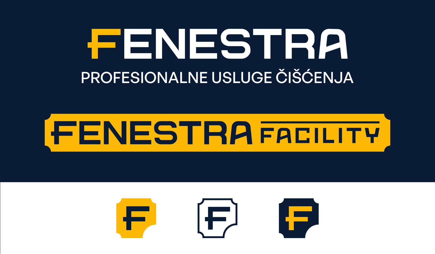 Fenestra Facility corporate branding featuring the primary logo, alternate lockups, and supporting brand variations.