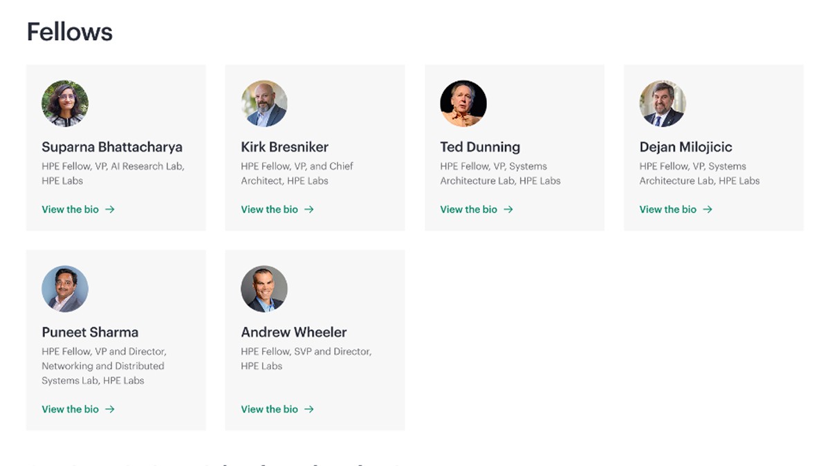 HPE Labs team leadership web page screenshot