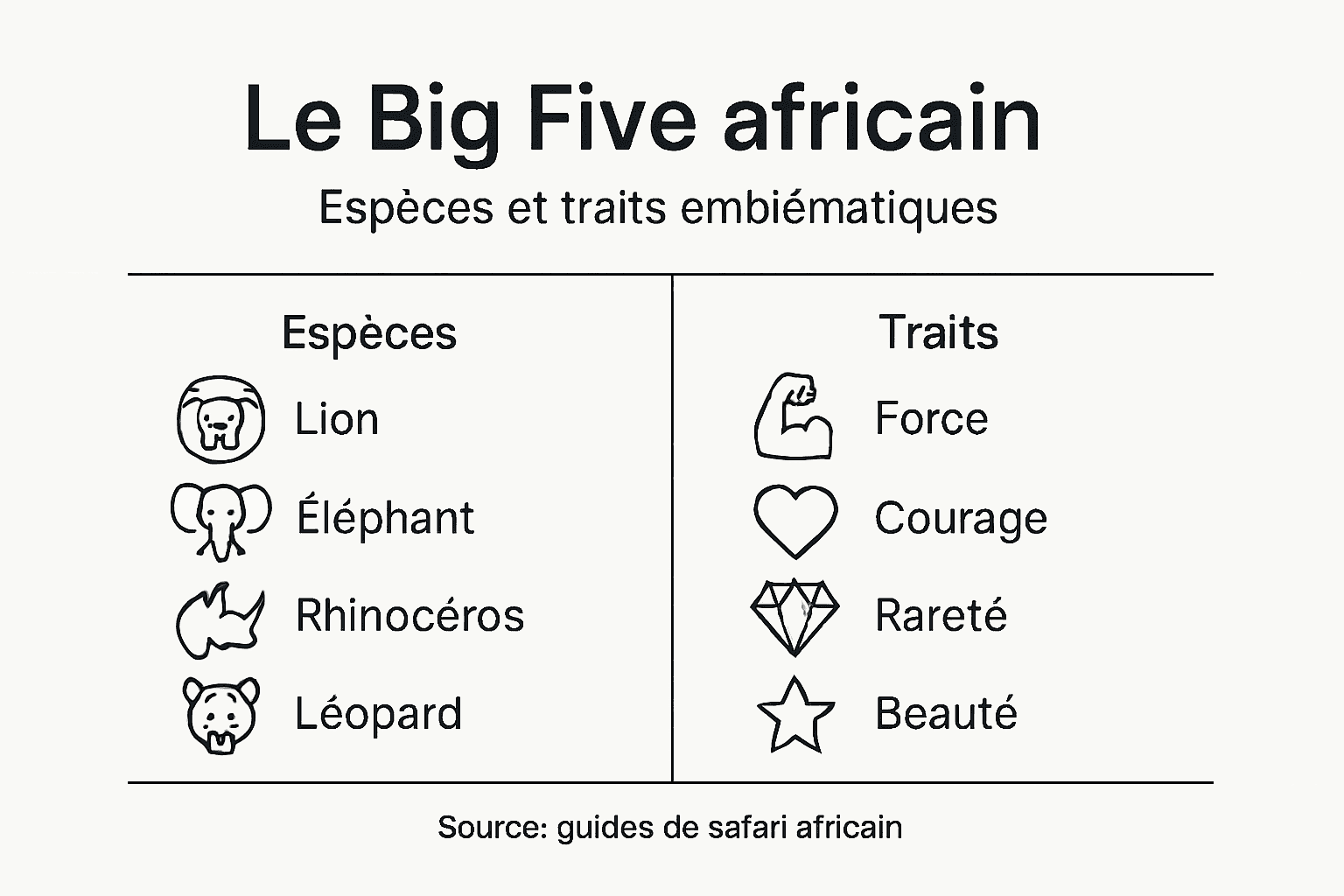 Découvrez en un coup d’œil les différentes espèces et principales caractéristiques du Big Five grâce à cette infographie.