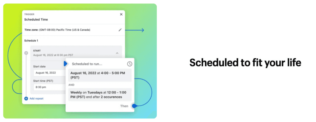 Shopify-Flow-Trigger Scheduled Time mit Startdatum und wiederkehrenden Ausführungszeiten