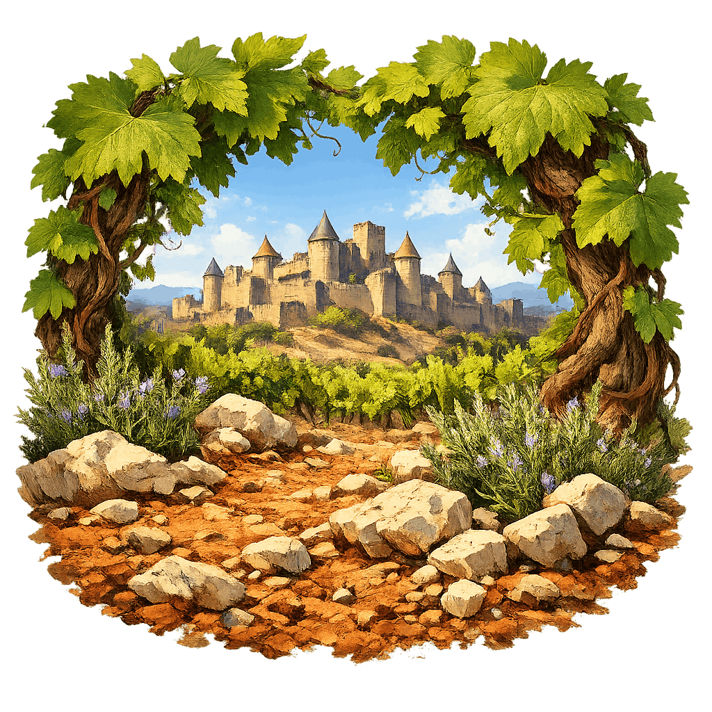 Detailed graphic of the Languedoc wine region.