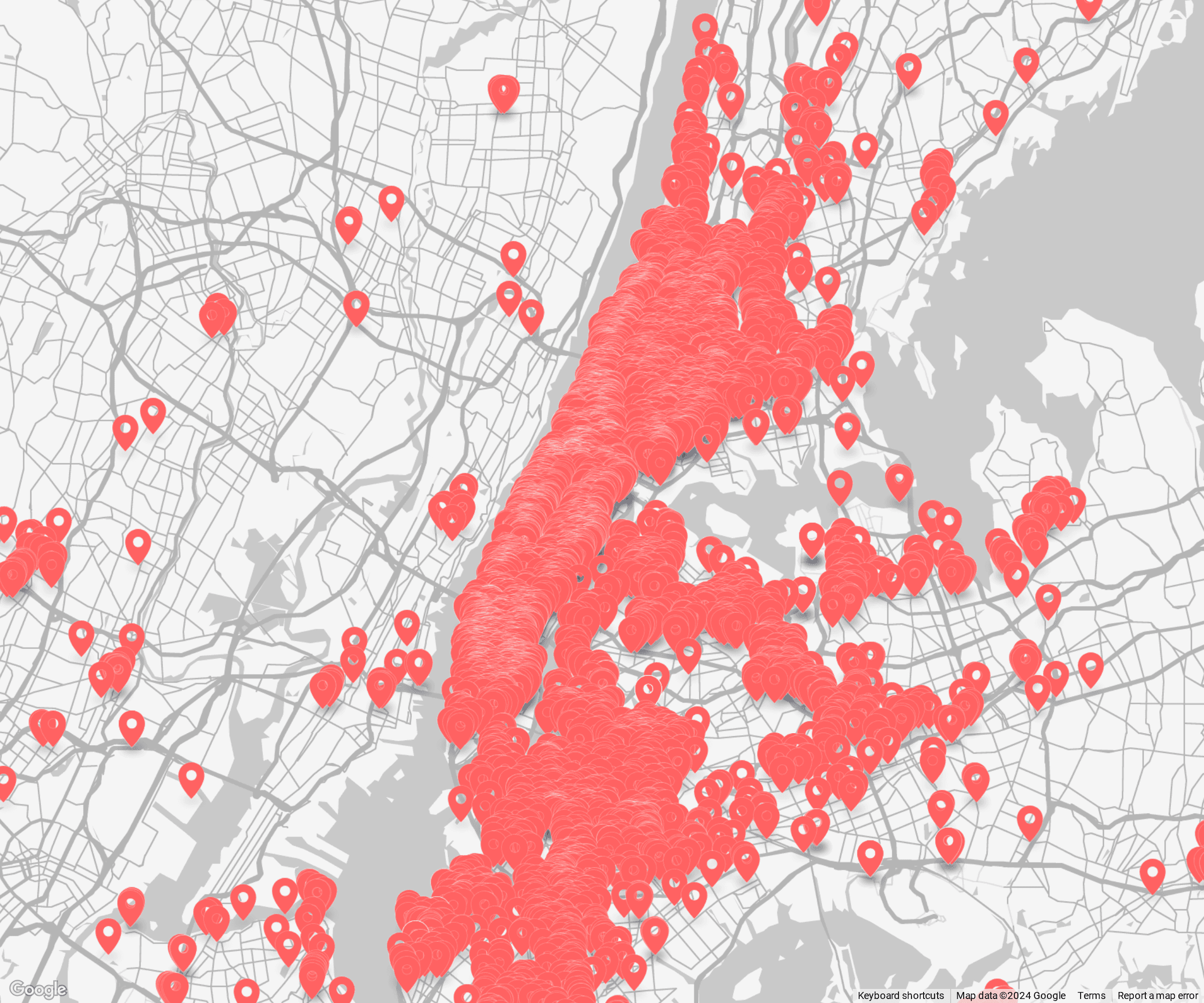 Map of Runwise buildings across NYC
