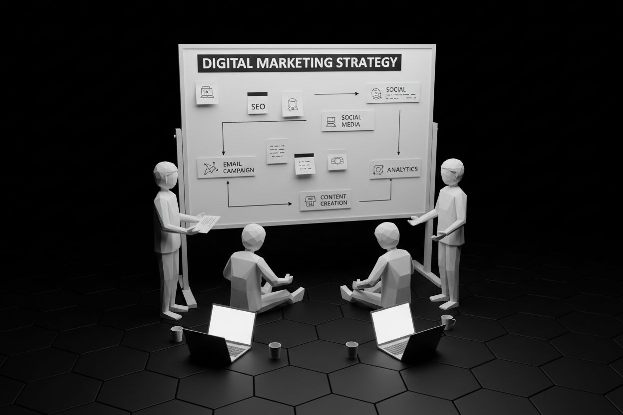 Equipo planificando una estrategia de marketing digital
