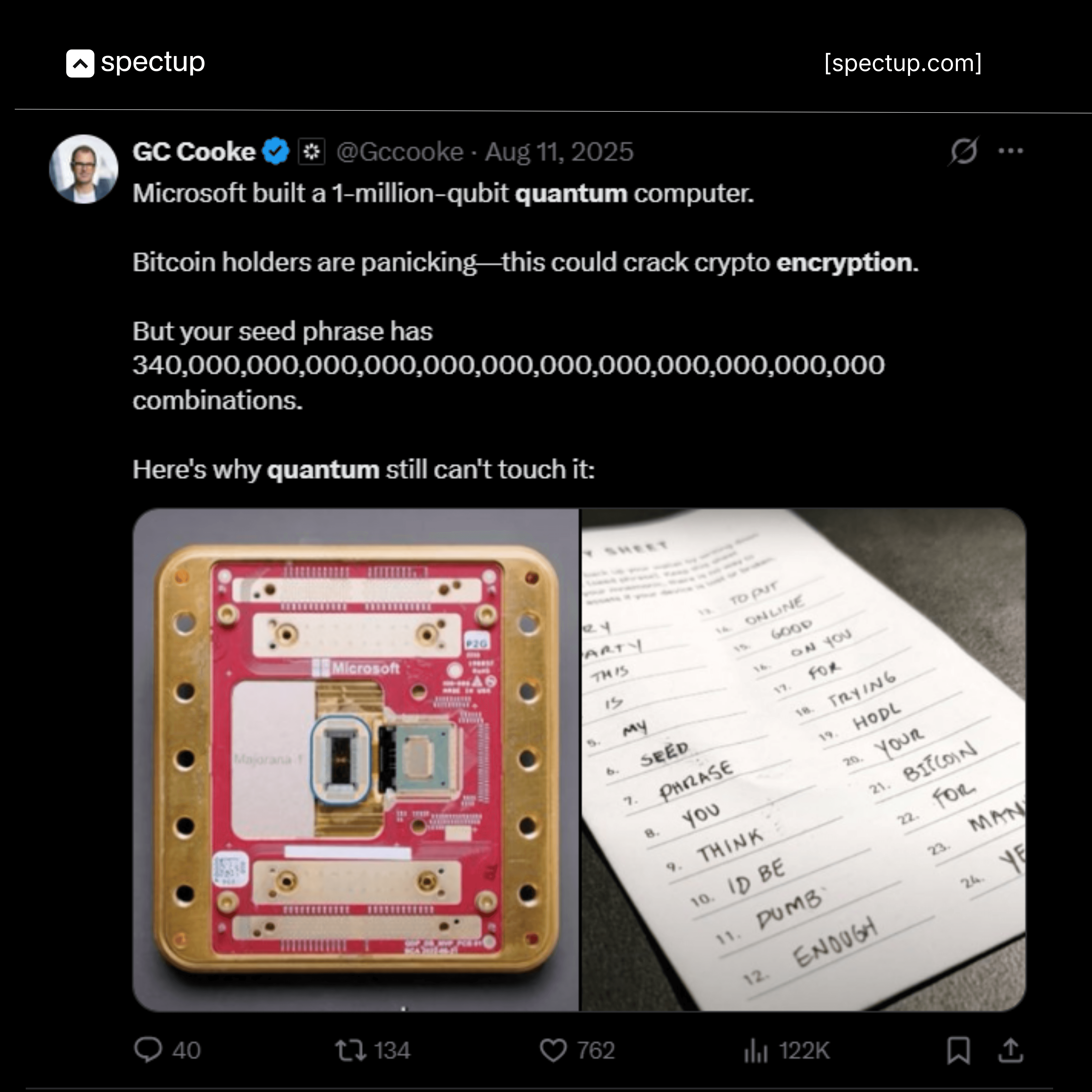 Tweet by GC Cooke highlighting Microsoft working on Quantum Computing for cybersecurity enhacement.