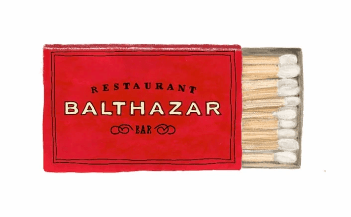 Red Balthazar restaurant matchbox with matches