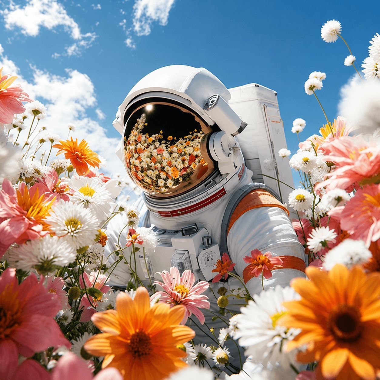 unamas.io - astronaut with sky and flowers