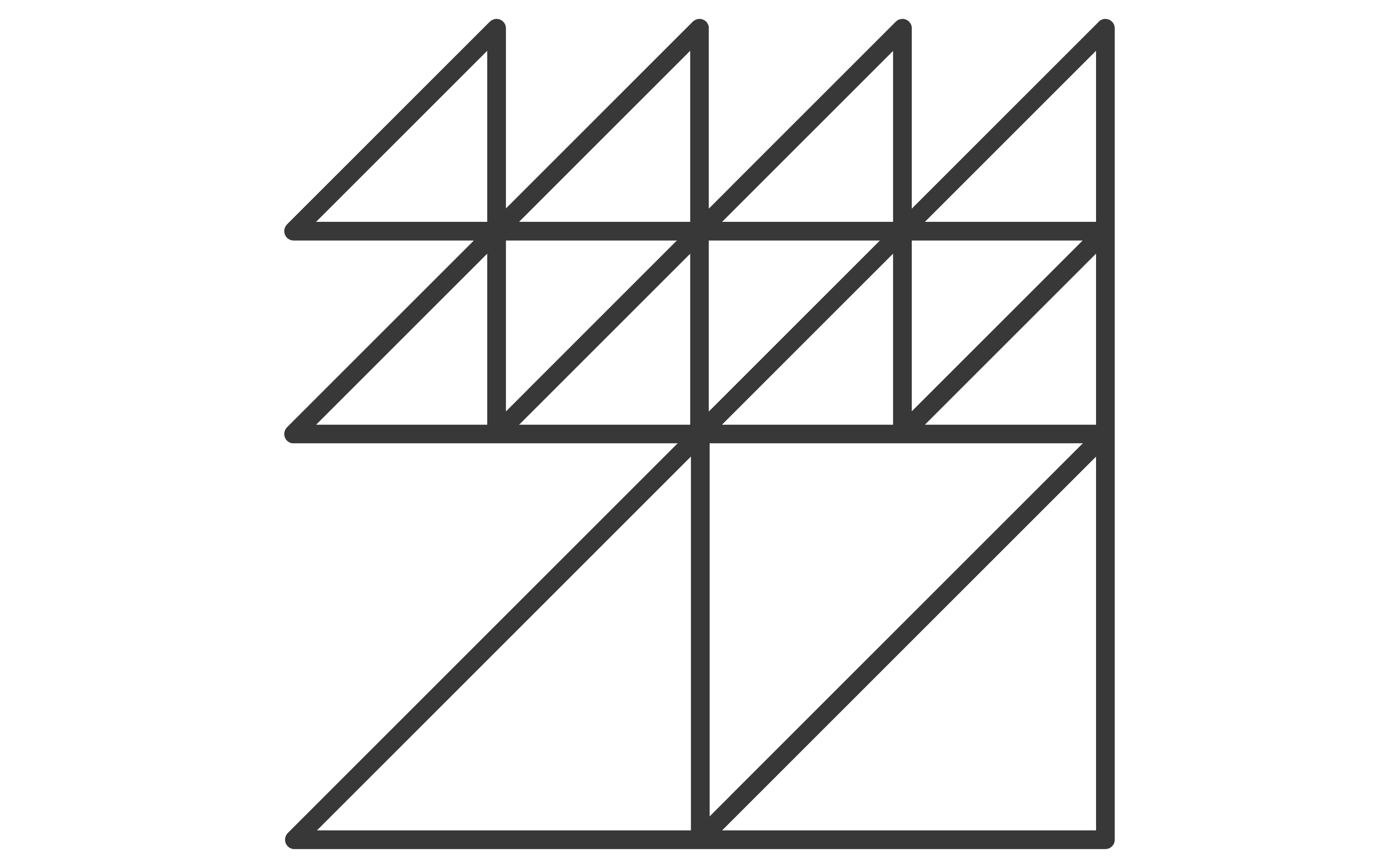 A black and white icon of a geometric pattern with a grid of overlapping triangles.
