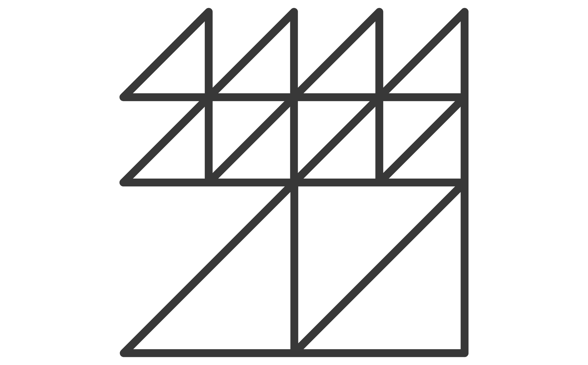 A black and white icon of a geometric pattern with a grid of overlapping triangles.