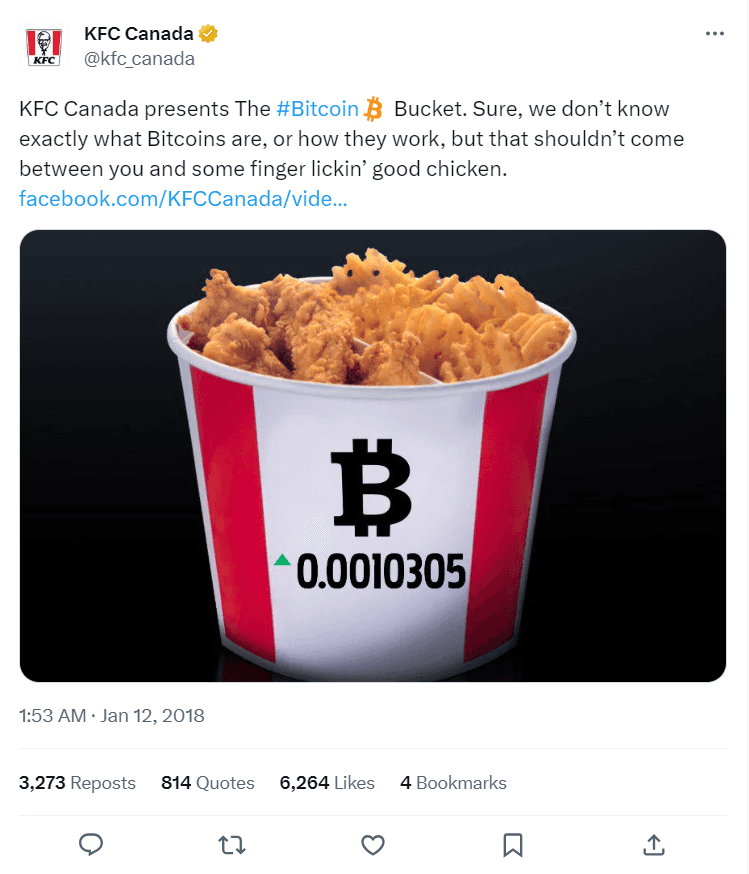 KFC Twitter Post for Bitcoin
