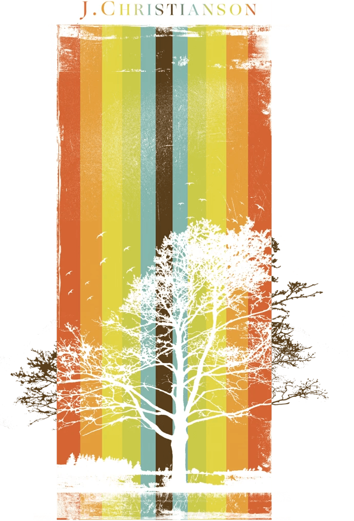 Rustic modern hill country living room with natural stone fireplace, wooden ceiling, mid-century chairs and area rug