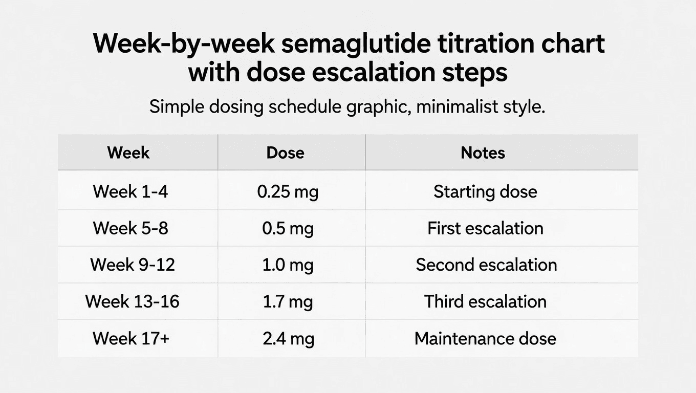 Complete semaglutide restart titration schedule from 0.25mg to 2.4mg week by week