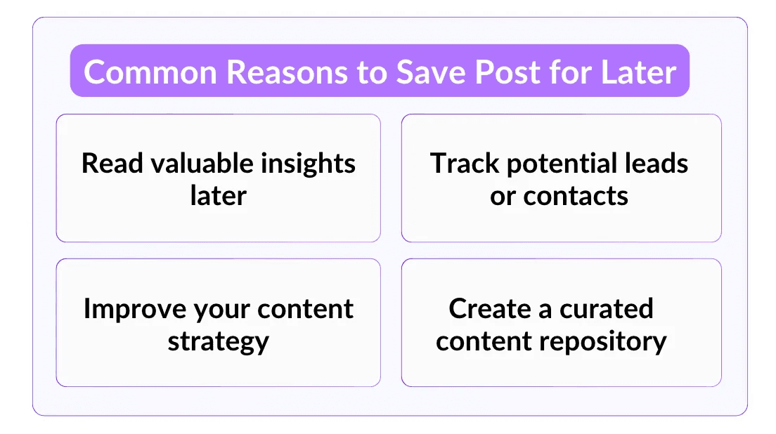 chart explainning the common reasons to save post for later