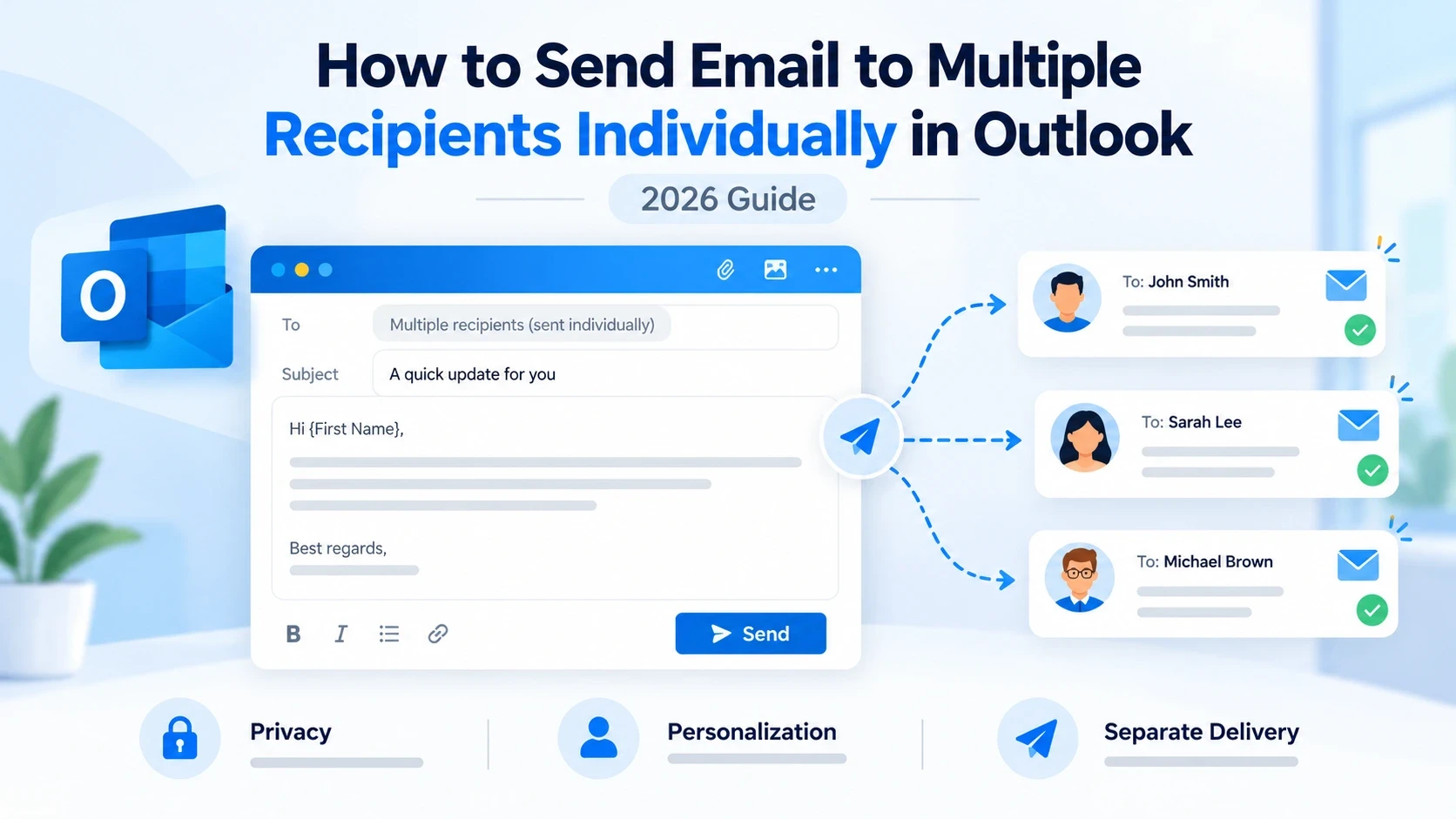 How to send email to multiple recipients individually in Outlook using Mail Merge and separate email delivery