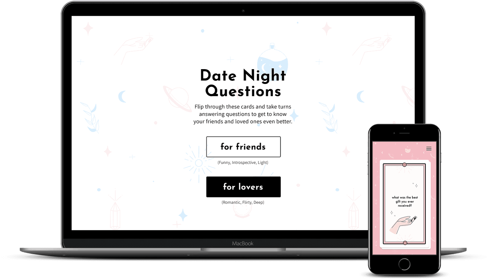 Date Night Questions UI on a laptop and a mobile phone