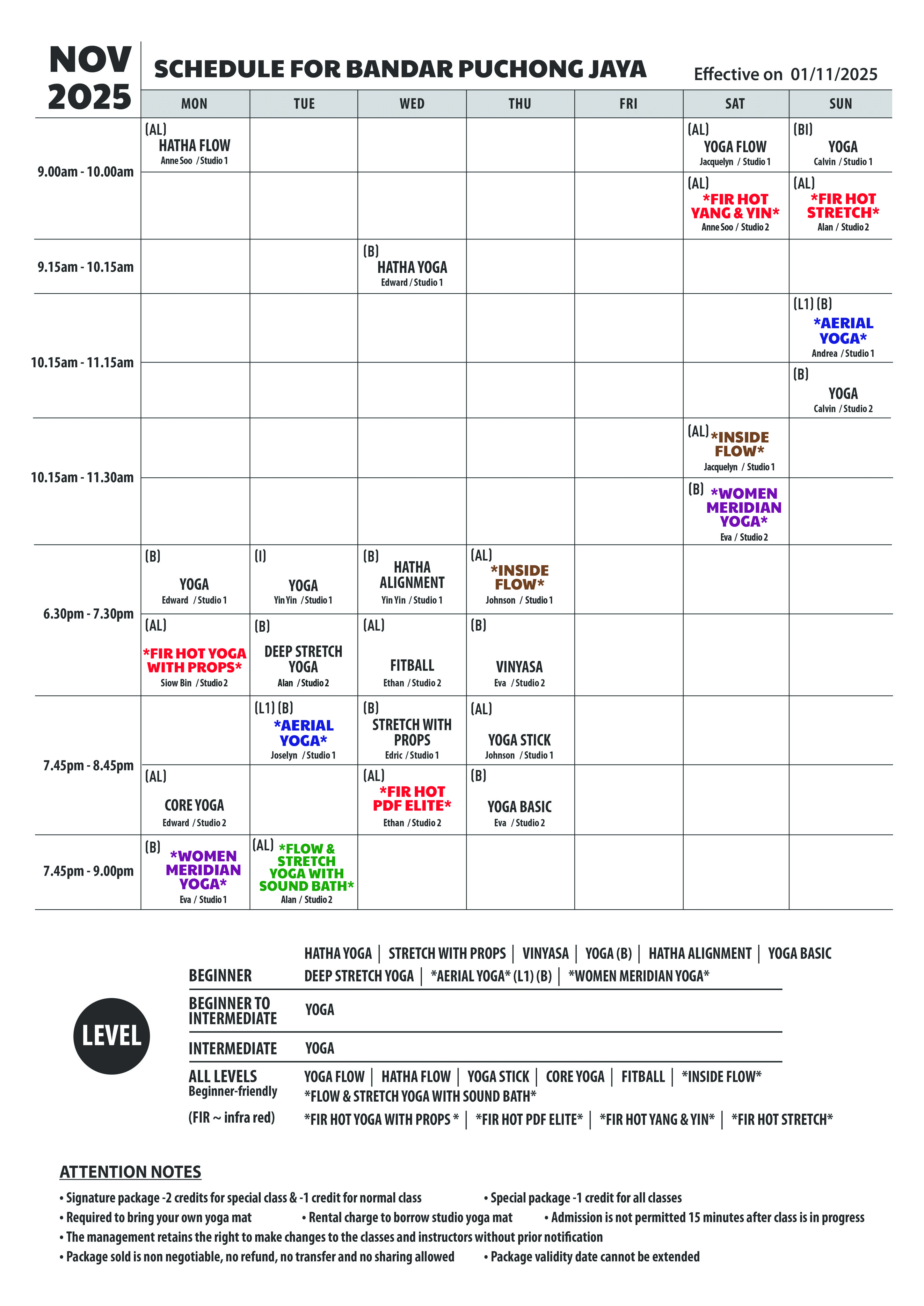 Surya Yoga Puchong Jaya Schedule