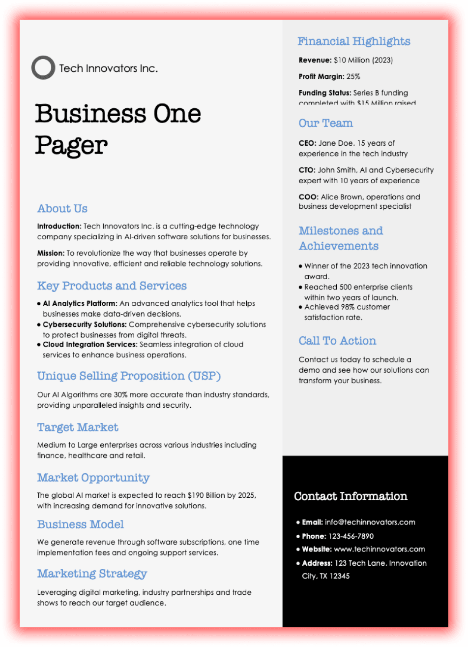 Business One-Pager Template